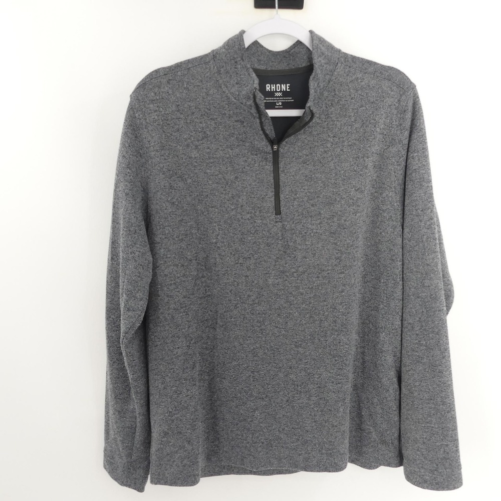 Rhone Pullover Men's Large Gray 1/4 Zip‎ 100% Polyester Performance Sweater